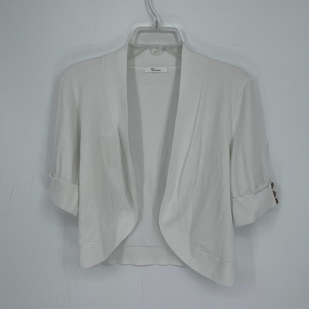 89th + Madison Women's White Button Accent Open Front Shrug Cardigan Size L